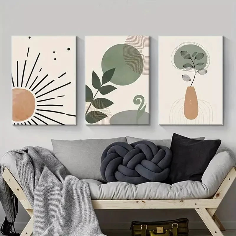 3pcs Green Bohemian Abstract Art Canvas Framed 40x60cm - High Quality Print 100% Australian Made Wall Canvas Ready to Hang