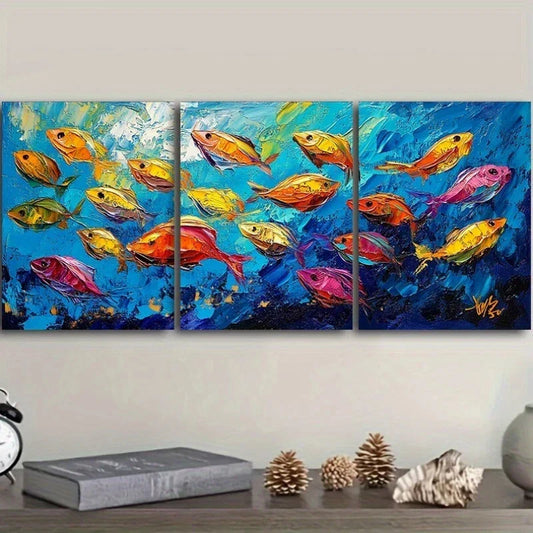 3pcs Under The Water Beach Colourful Fishes Metal Print Ready to Hang Art
