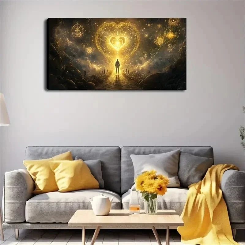 Golden Accents & Silhouette Wall Art Canvas Office Home Room Framed 80x45cm