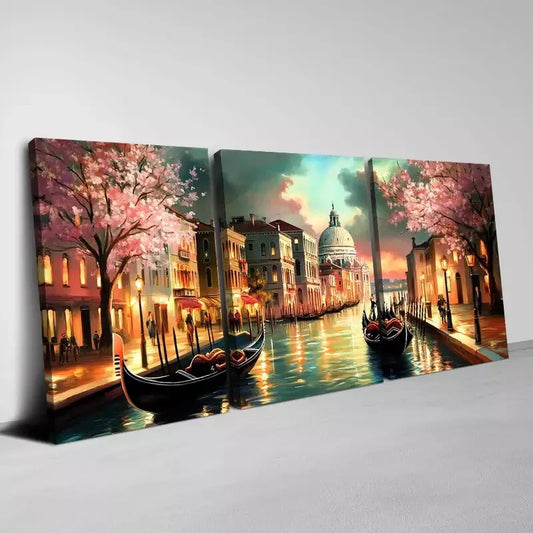 3pcs Beautiful Longed Water City & Pink Trees Wall Art Set  Canvas Framed 40x60cm - High Quality Print 100% Australian Made Wall Canvas Ready to Hang