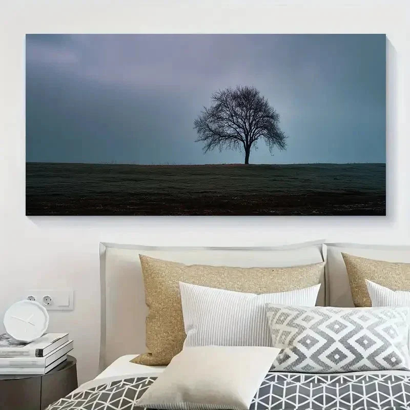 Solitary Tree Under Gloomy Sky Wall Art Canvas Office Home Room Framed 80x45cm