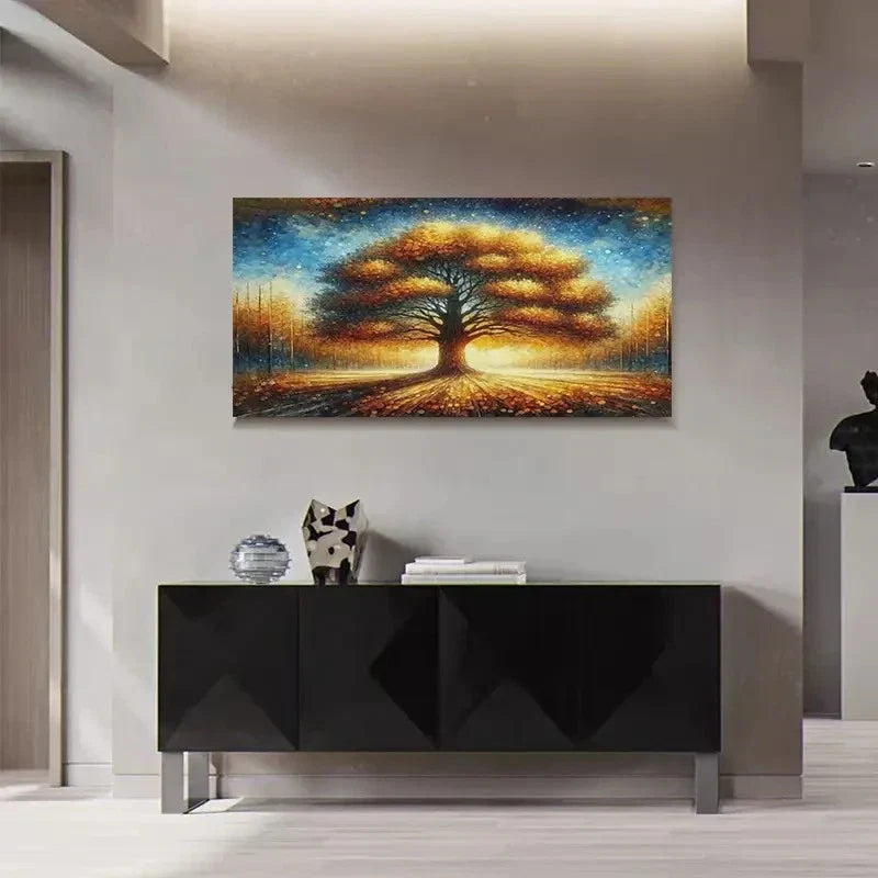 Vibrant Starry Forest Scene Wall Art Canvas Office Home Room Framed 120x60cm