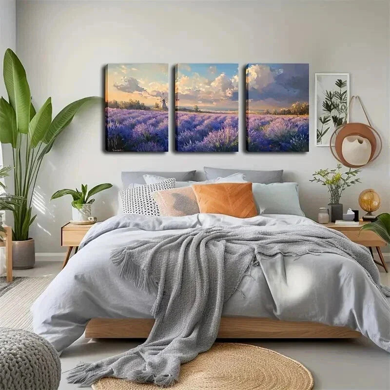 3pcs Endless Lavender Field Triptych Wall Art Set Canvas Framed 40x60cm - High Quality Print 100% Australian Made Wall Canvas Ready to Hang
