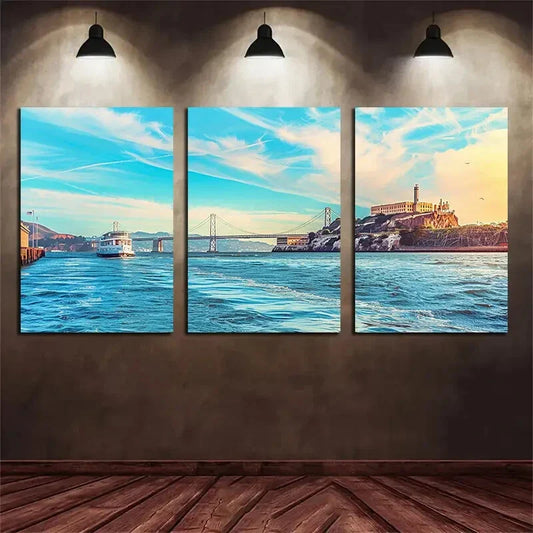 3pcs Beach Waves Blue Sky White Clouds Metal Print Ready to Hang Art