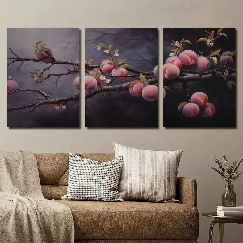 3pcs Peach Branch Illustration Wall Art Set Canvas Framed 40x60cm - High Quality Print 100% Australian Made Wall Canvas Ready to Hang
