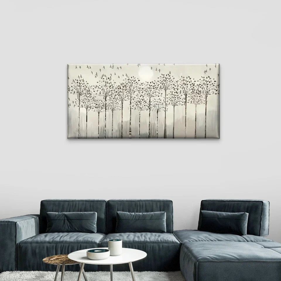 Trees Birds Forest Abstract Wall Art Canvas Office Home Room Framed 120x60cm