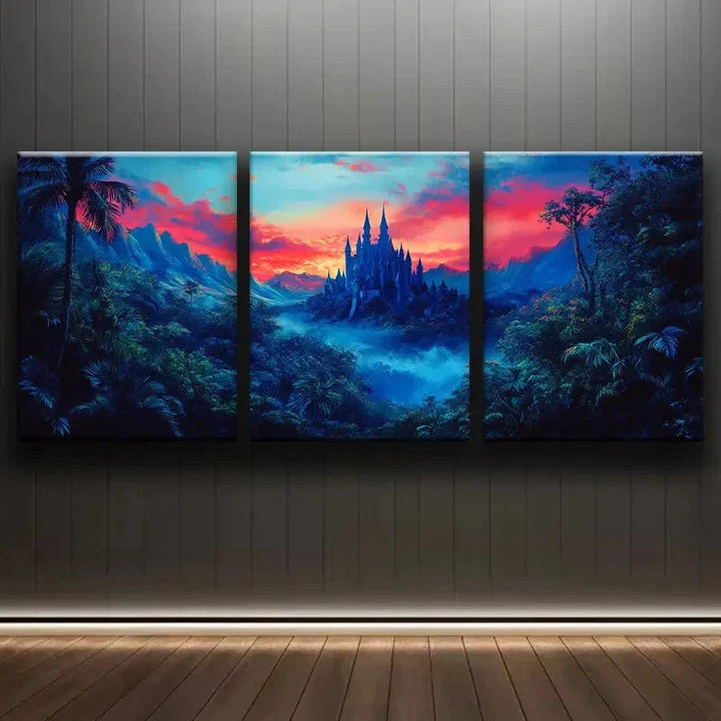3pcs Castle at Dusk Scenery Dark Perfect Wall Art Set Canvas Framed 40x60cm - High Quality Print 100% Australian Made Wall Canvas Ready to Hang