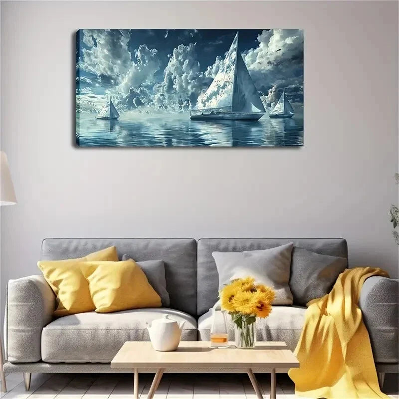 Tranquil Winter Seascape Décor Wall Art Canvas Office Home Room Framed 120x60cm