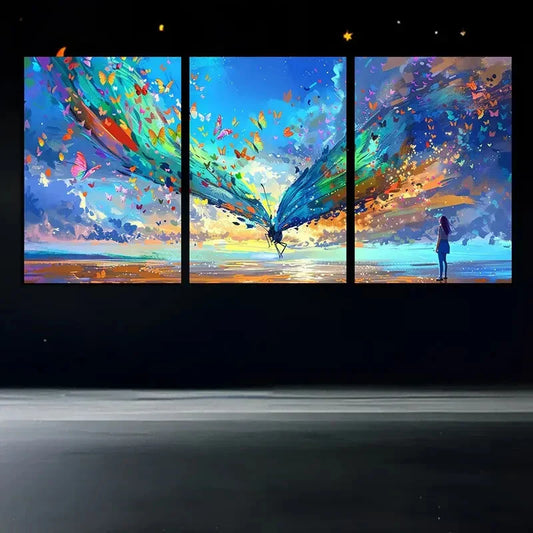 3pcs Vibrant Butterfly Modern Abstract Metal Print Ready to Hang Art