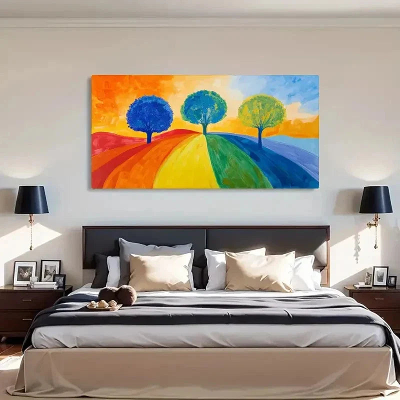 Vibrant Tree Landscape Colorful Wall Art Canvas Office Home Room Framed 120x60cm