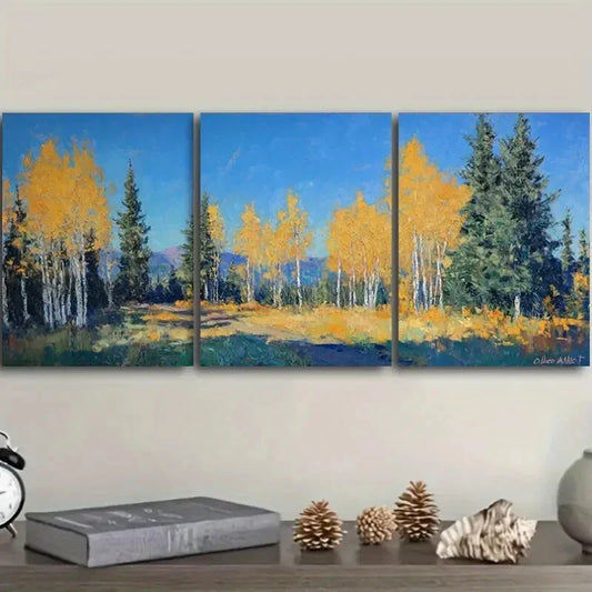 3pcs Autumn Birch Forest Vibrant Fall Colors Metal Print Ready to Hang Art