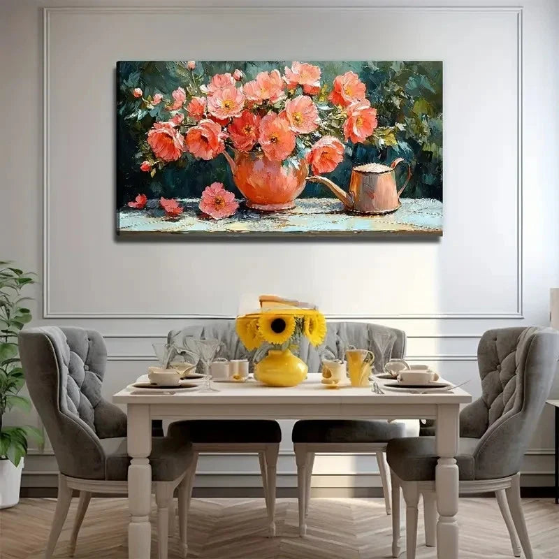 Pink Poppy Floral Vibrant Wall Art Canvas Office Home Room Framed 80x45cm
