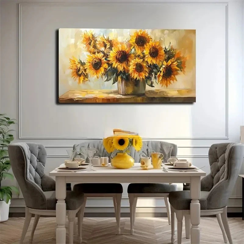 Sunflower Flower Arrangement Wall Art Canvas Office Home Room Framed 120x60cm