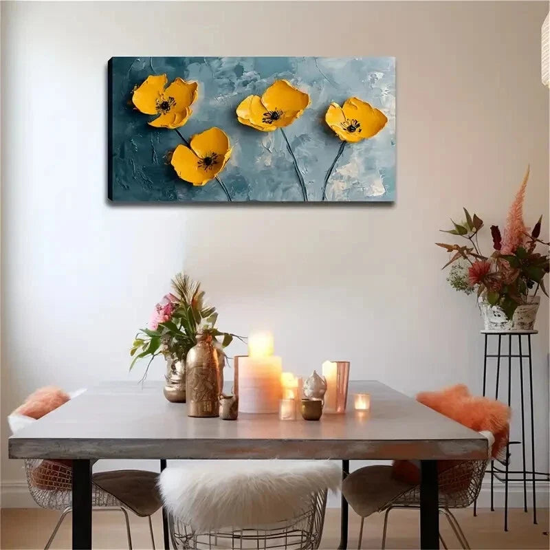 Modern Design Yellow Flowers Wall Art Canvas Office Home Room Framed 120x60cm