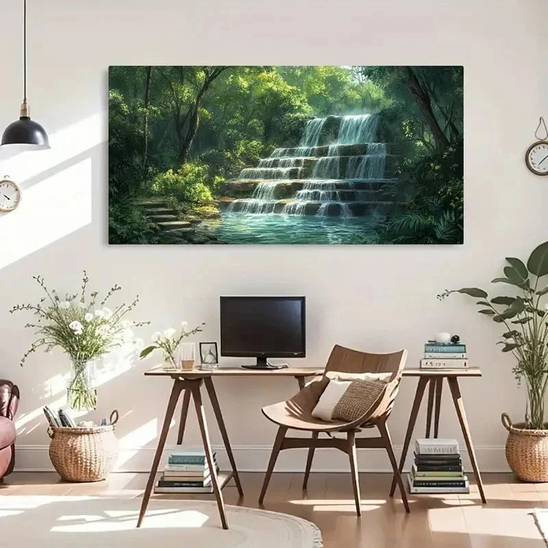 Modern Landscape Waterfall Landscape Wall Art Canvas Office Home Room Framed 120x60cm