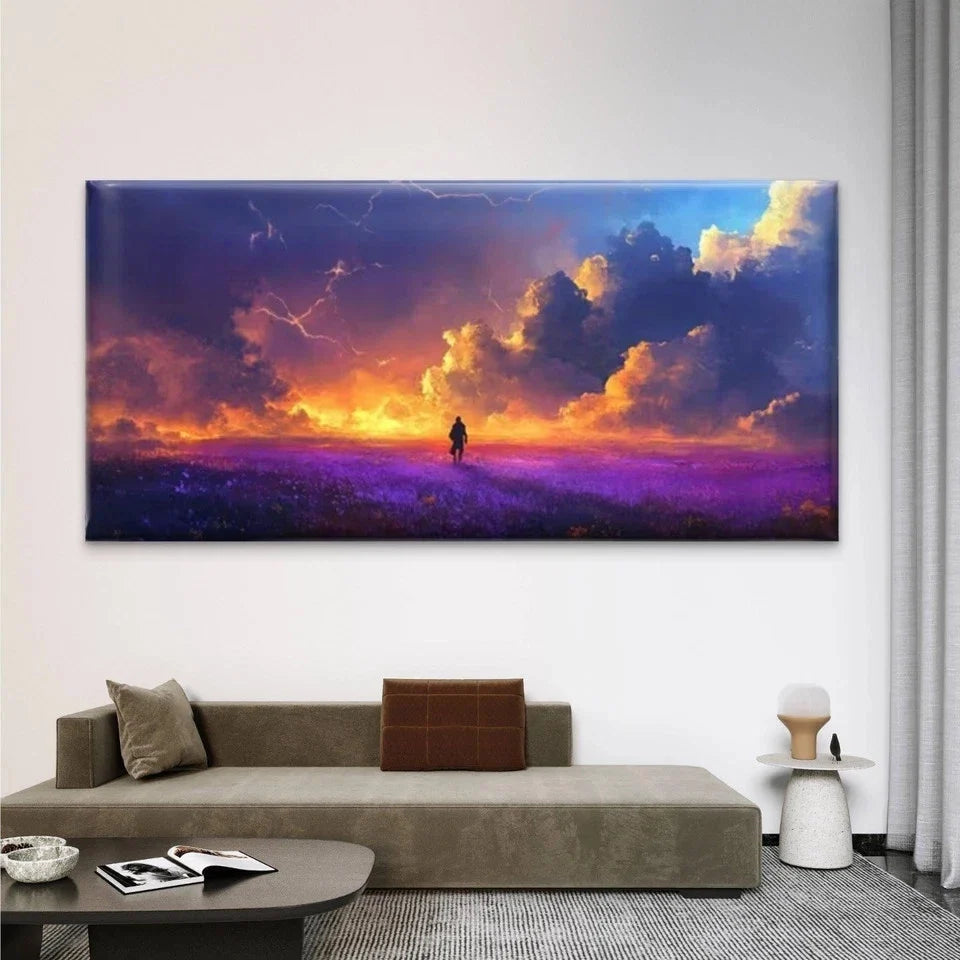 Clouds & Figure Sky & Storm Wall Art Canvas Office Home Room Framed 80x45cm