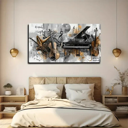 Bohemian Modern Abstract Music Wall Art Canvas Office Home Room Framed 120x60cm