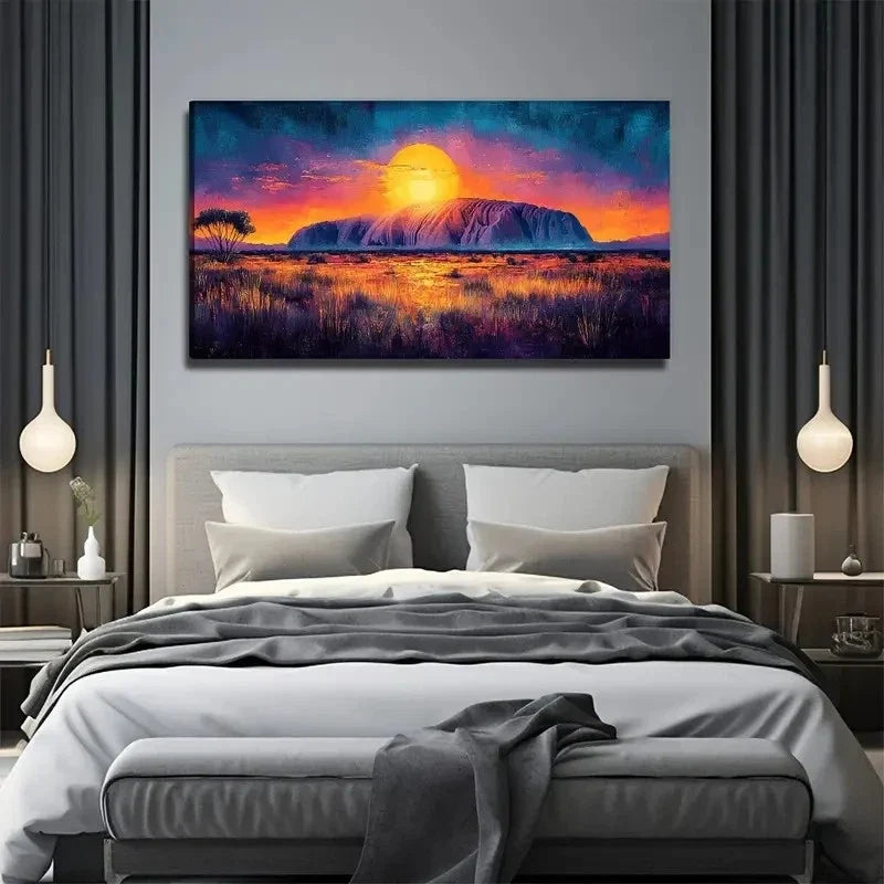 Sunset On The Prairie Wall Art Canvas Office Home Room Framed 80x45cm