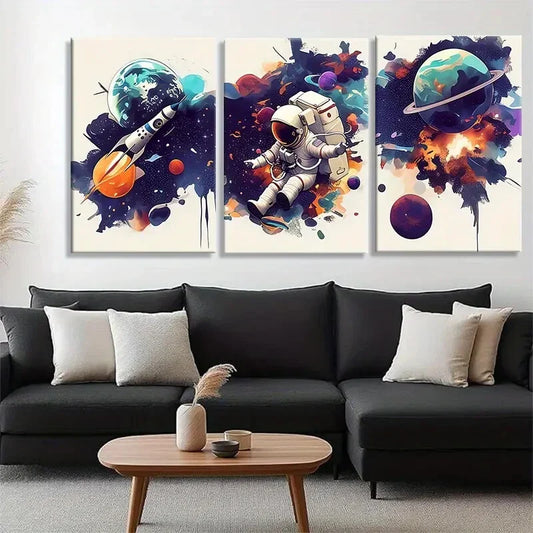 3pcs Vibrant Space Exploration Colorful Perfect Wall Art Set Canvas Framed 40x60cm - High Quality Print 100% Australian Made Wall Canvas Ready to Hang