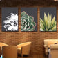 3pcs Black & White and Green Succulent & Leaves Metal Print Ready to Hang Art