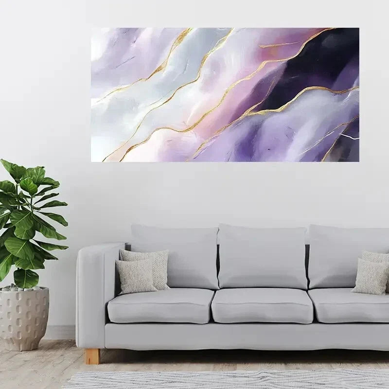 Purple Golden Fluid Perfect Wall Art Canvas Office Home Room Framed 120x60cm