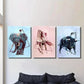 3pcs Elephant Horse Bull in Geometric Style Wall Art Set Canvas Framed 40x60cm - High Quality Print 100% Australian Made Wall Canvas Ready to Hang