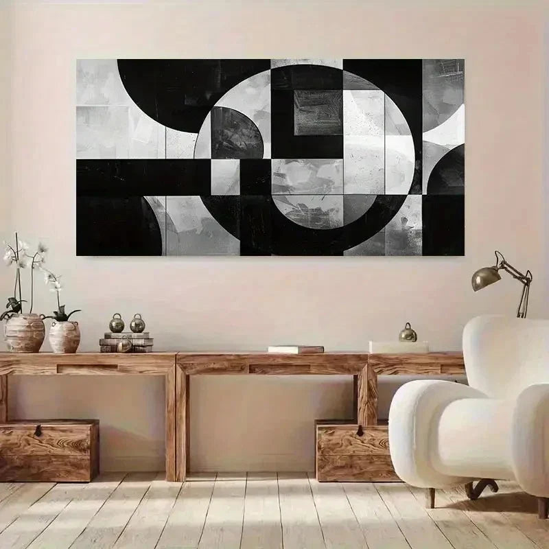 Minimalist Black And White Wall Art Canvas Office Home Room Framed 120x60cm