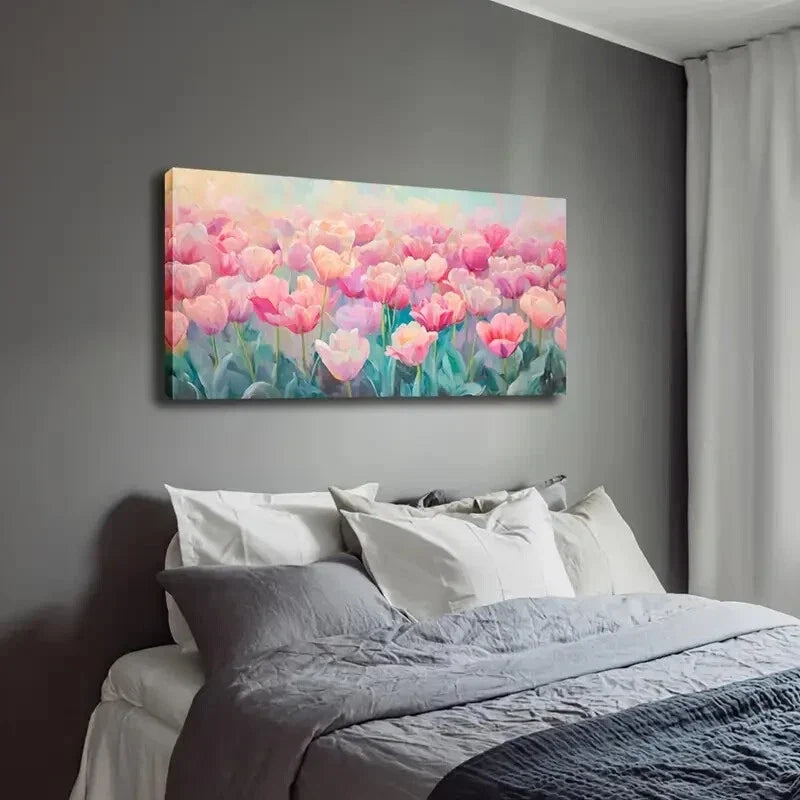 Vibrant Pink & Peach Floral Wall Art Canvas Office Home Room Framed 120x60cm