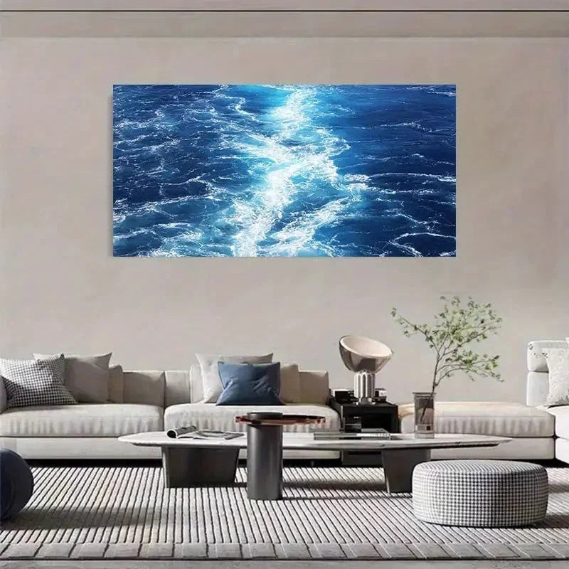 Modern Ocean Waves Wall Art Canvas Office Home Room Framed 80x45cm