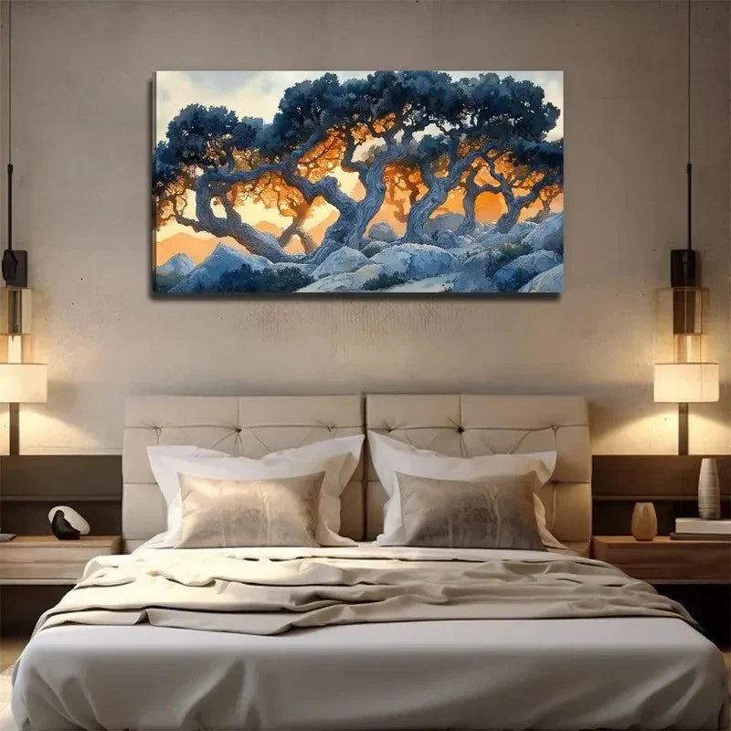 Serene Ancient Tree On Stone Wall Art Canvas Office Home Room Framed 120x60cm