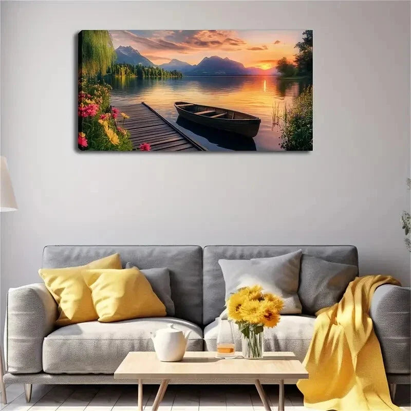 Serene Lake Mountain Landscape Wall Art Canvas Office Home Room Framed 120x60cm