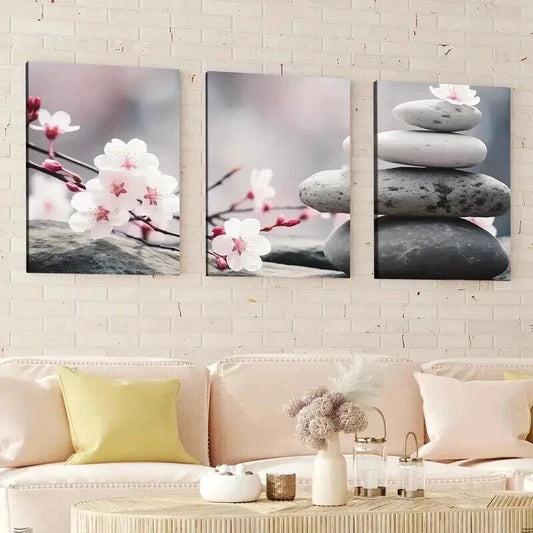 3pcs Abstract Gray And White Stones Stacked Wall Art Set Canvas Framed 40x60cm - High Quality Print 100% Australian Made Wall Canvas Ready to Hang