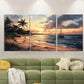 3pcs Beach Scenery with Sailboat Palm Trees Metal Print Ready to Hang Art