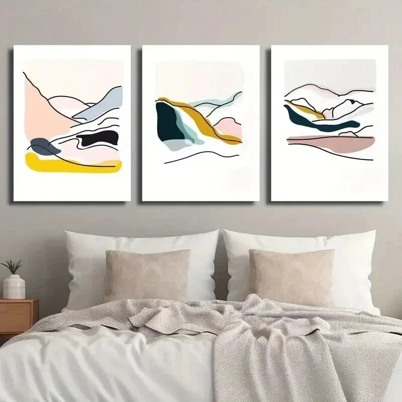 3pcs Abstract Mountain Landscape Decor Wall Art Set Canvas Framed 40x60cm - High Quality Print 100% Australian Made Wall Canvas Ready to Hang