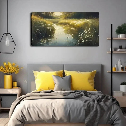 A Quiet Stream Realistic Wall Art Canvas Office Home Room Framed 120x60cm