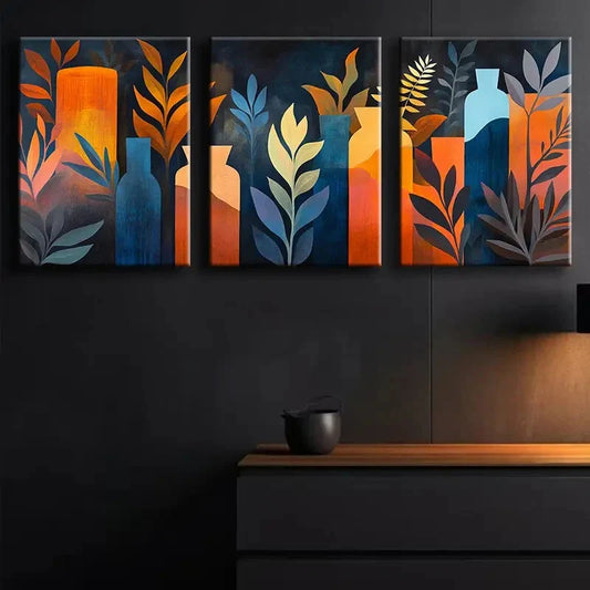 3pcs Colorful Abstract Vase Design Perfect Wall Art Set Canvas Framed 40x60cm - High Quality Print 100% Australian Made Wall Canvas Ready to Hang