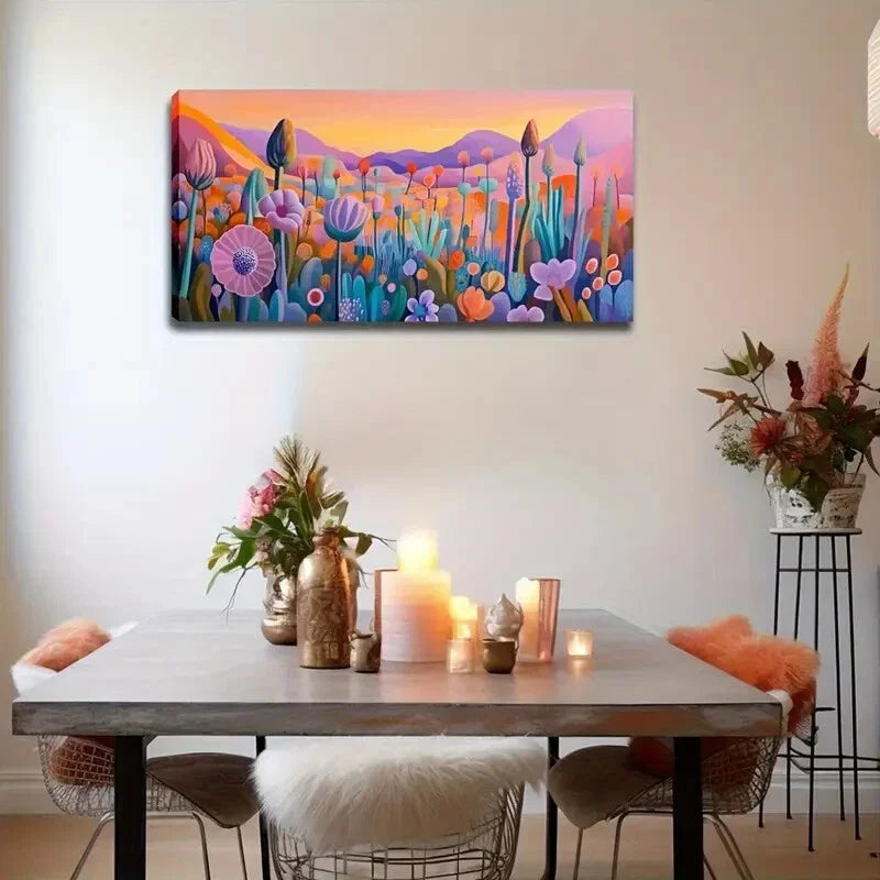 Modern Realistic Floral Lands Wall Art Canvas Office Home Room Framed 120x60cm