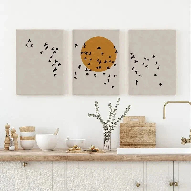 3pcs Flock of Birds Silhouette and Sunrise Wall Art Set Canvas Framed 40x60cm - High Quality Print 100% Australian Made Wall Canvas Ready to Hang