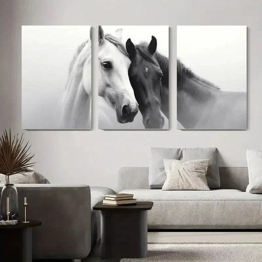 3pcs Black and White Horse Modern Classic Metal Print Ready to Hang Art