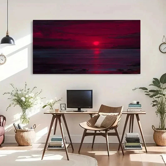 Sunset Neon Ocean Retro Wall Art Canvas Office Home Room Framed 120x60cm