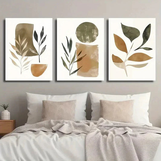 3pcs Abstract Geometric Shape Plant Leaf Metal Print Ready to Hang Art