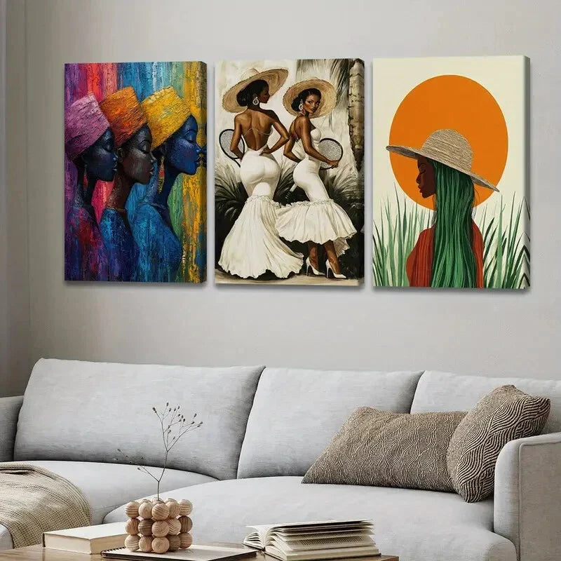 3pcs Abstract Figure Green White Lady Blue Gold Wall Art Set Canvas Framed 40x60cm - High Quality Print 100% Australian Made Wall Canvas Ready to Hang