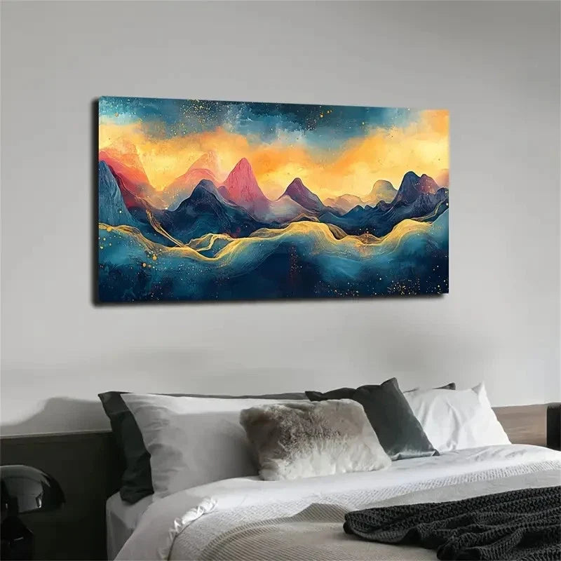 Golden Wave Minimalist Wall Art Canvas Office Home Room Framed 120x60cm
