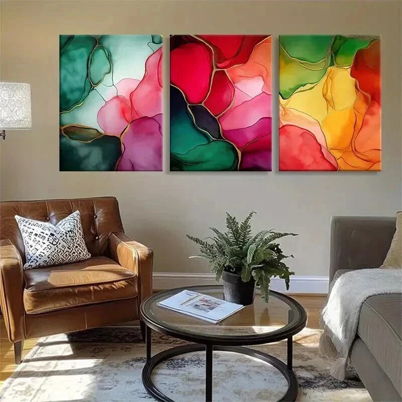 3pcs Colorful Abstract Fluid Modern Perfect Wall Art Set Canvas Framed 40x60cm - High Quality Print 100% Australian Made Wall Canvas Ready to Hang