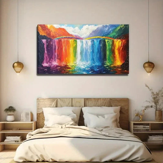 Colorful Waterfall Vibrant Wall Art Canvas Office Home Room Framed 120x60cm
