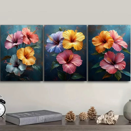 3pcs   Hibiscus Flowers Canvas Floral  Wall Art Set Canvas Framed 40x60cm - High Quality Print 100% Australian Made Wall Canvas Ready to Hang