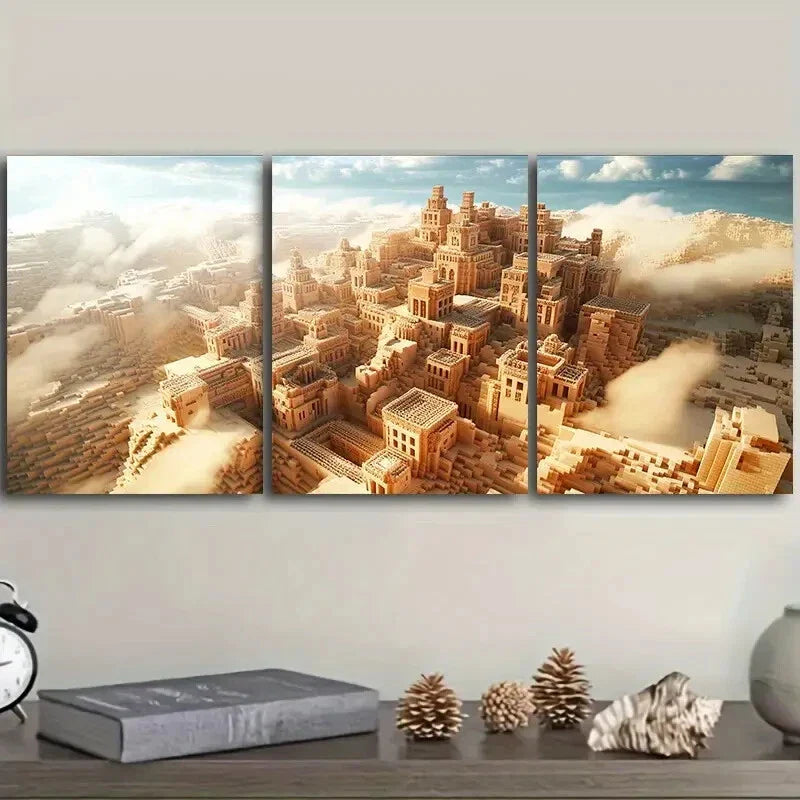 3pcs Ancient city photo (3) Wall Art Set Canvas Framed 40x60cm - High Quality Print 100% Australian Made Wall Canvas Ready to Hang