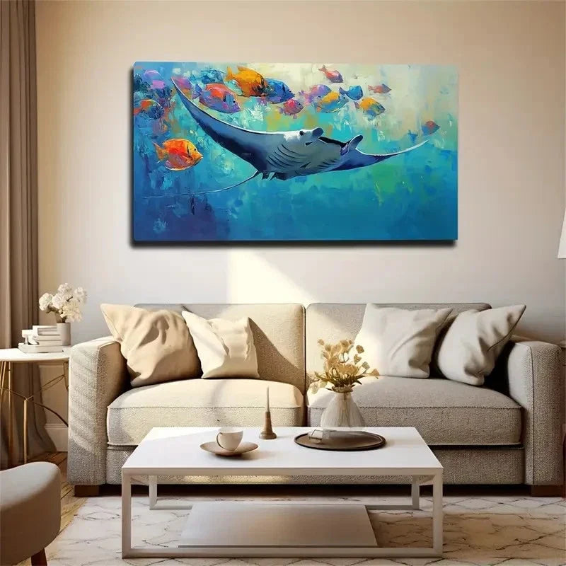 Vibrant Underwater Devil Fish Wall Art Canvas Office Home Room Framed 120x60cm