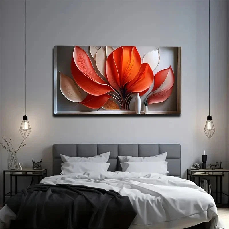Vibrant Red & White Wall Art Canvas Office Home Room Framed 120x60cm