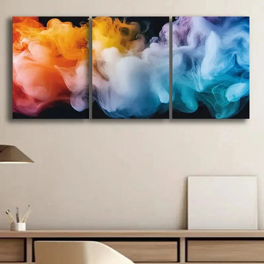 3pcs Colorful Smoke on A Black Background Wall Art Set Canvas Framed 40x60cm - High Quality Print 100% Australian Made Wall Canvas Ready to Hang